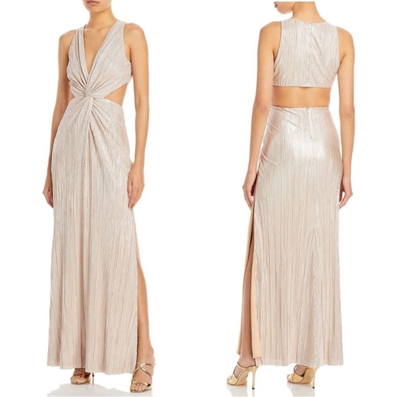 🔥Aqua Twist Front Cut-Out Metallic Gold Evening Gown - Picture 3 of 8